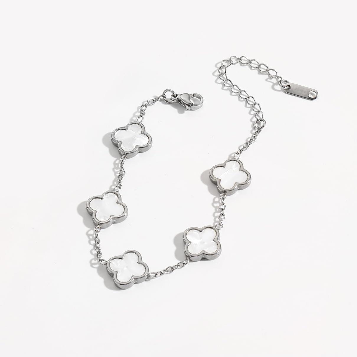 

Браслет из полированной титановой стали с покрытием из 18-каратного золота «Четырехлистный клевер» - Не тускнеющие украшения высокого класса