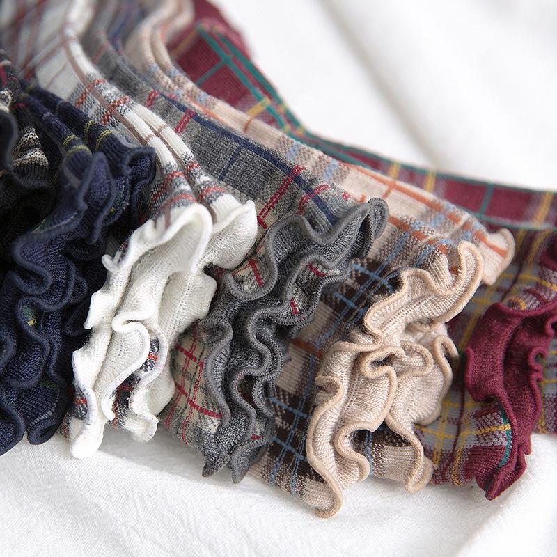 3 páry/lot Letní krátké ponožky Dámské Střapcové okraje Dívčí Studentský styl Retro Dámský styl JP Bavlna Mladá dáma Kostkované Volánky