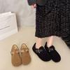 Winter retro belt buckle fluffy shoes women's velvet warm cotton shoes flat casual lazy shoes