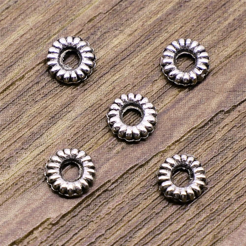 100pcs Small Spacer Beads DIY Metal Alloy Jewelry Findings Antique Silver Color 4mm