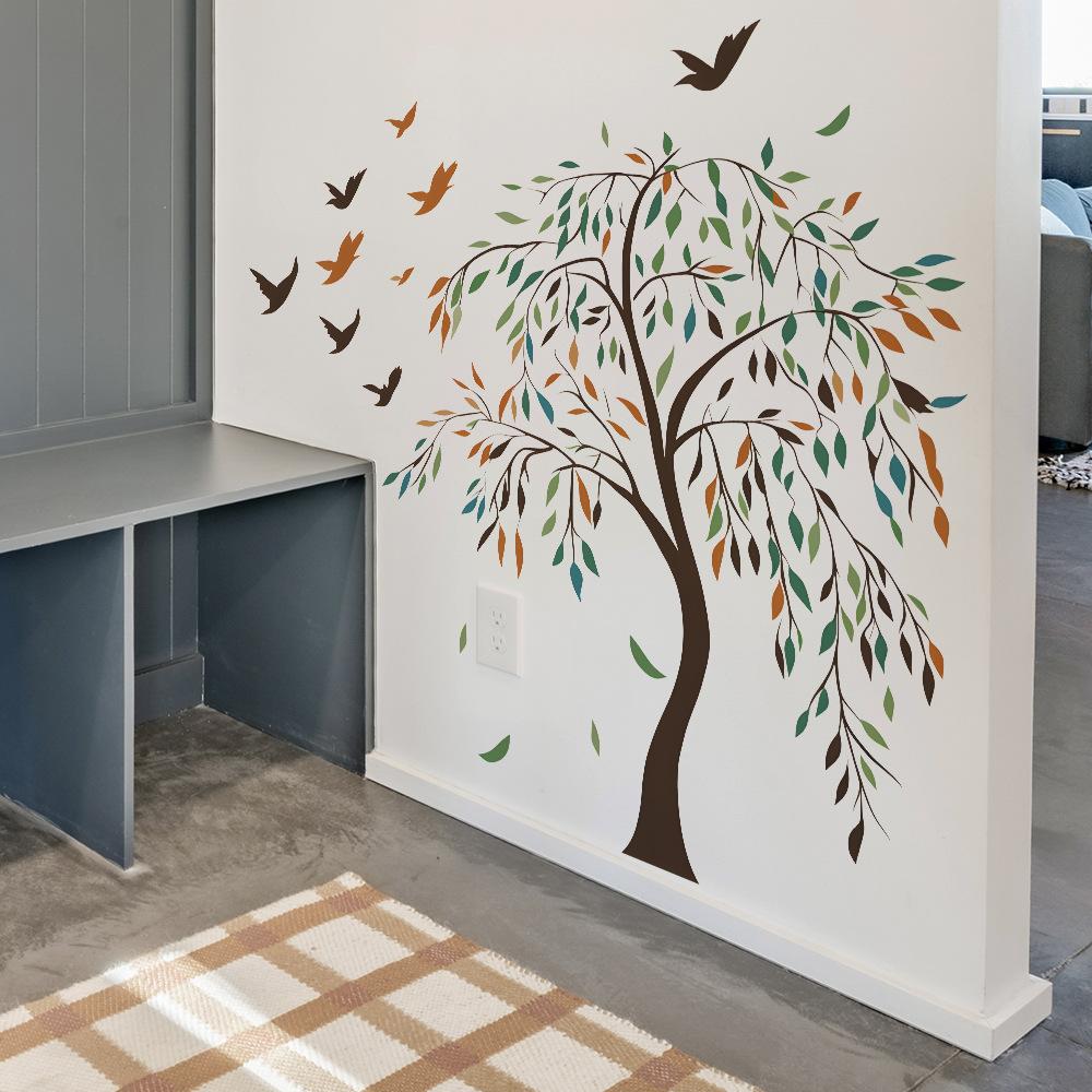 2 Pcs Creative Painted Branches Birds Bedroom Living Room Home Background Beautification Decoration Wall Stickers