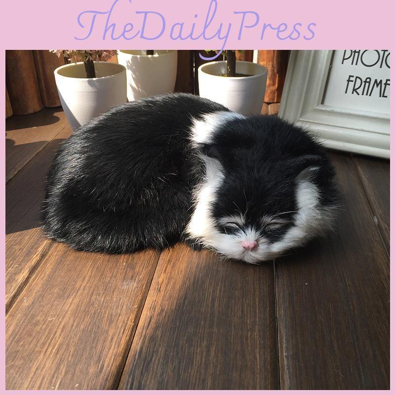 Sleeping Realistic Cat Plush Fake Fur Animal Toy Home Decor Photography Props