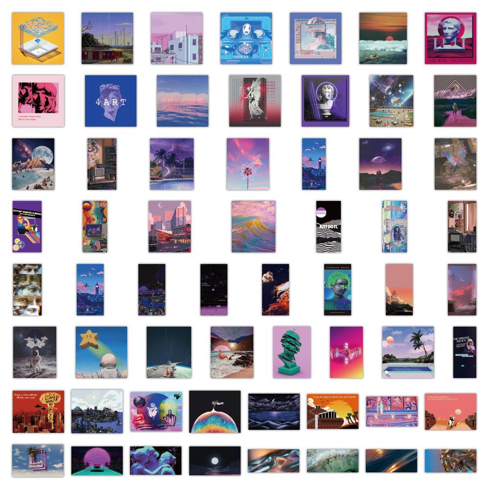 

200/100/50PCS Purple Steam Wave City Pop Graffiti Stickers for Helmet Bicycle Hand Account Pencil Case Decals Reforged Glory