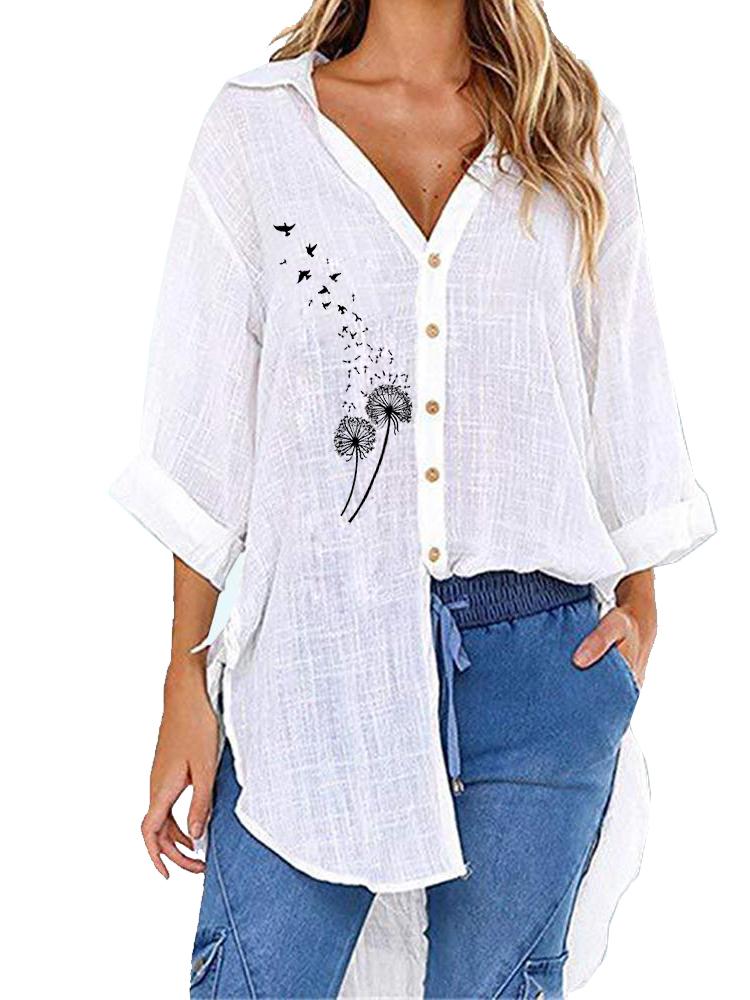 Women Casual V Neck Half Sleeve Blouse Spring&summer Fashion Loose Printed T-shirt S