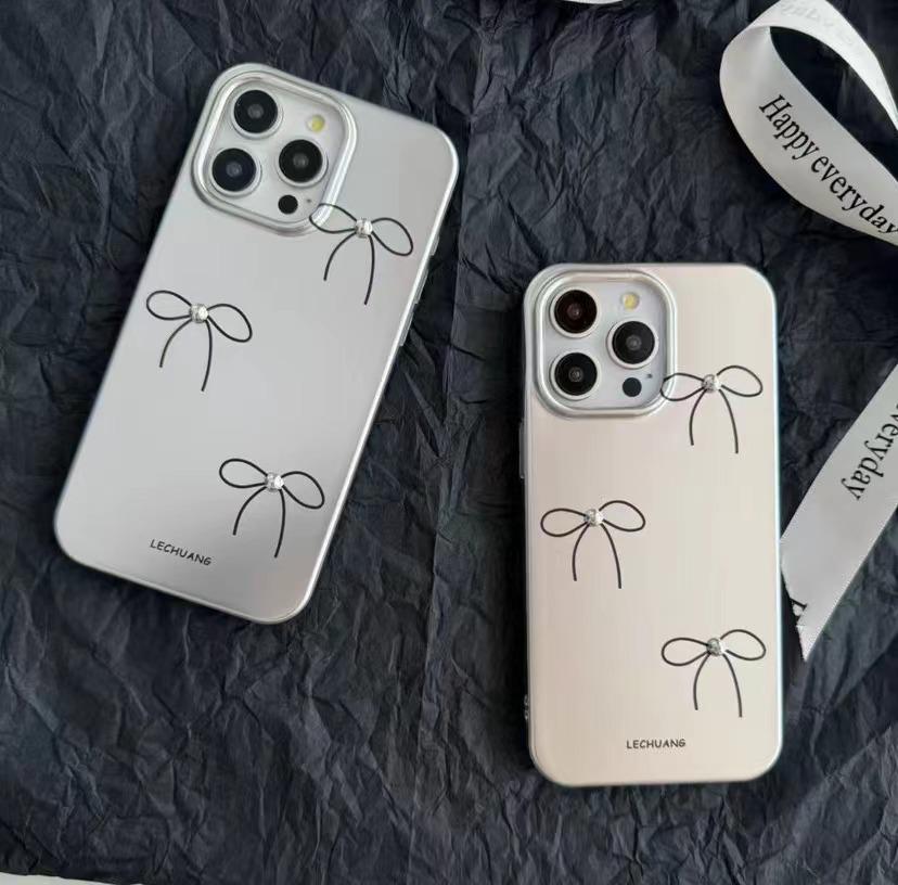 iPhone 15 Silver Electroplated Polka Dot Case, Apple 14 Pro Max Bow Case, iPhone 13 Full Package Case.