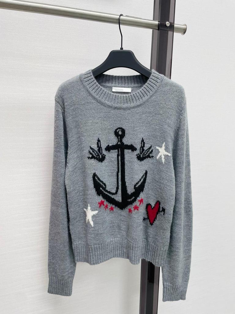 High-End Women's 26AW Soft Knit Anchor Jacquard Pullover Sweater