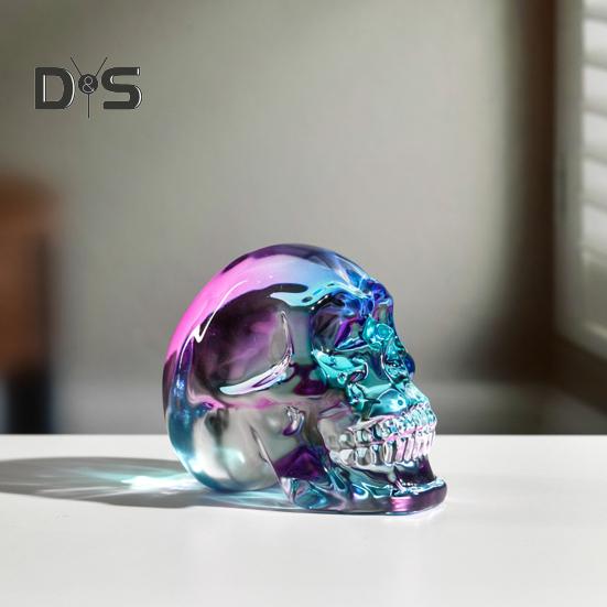 Klar Färgglad skallefigur i naturlig storlek Skallestaty Skulptur Hemmakontor Skrivbord Bokhylla Dekoration Prydnad Halloween Festival Present