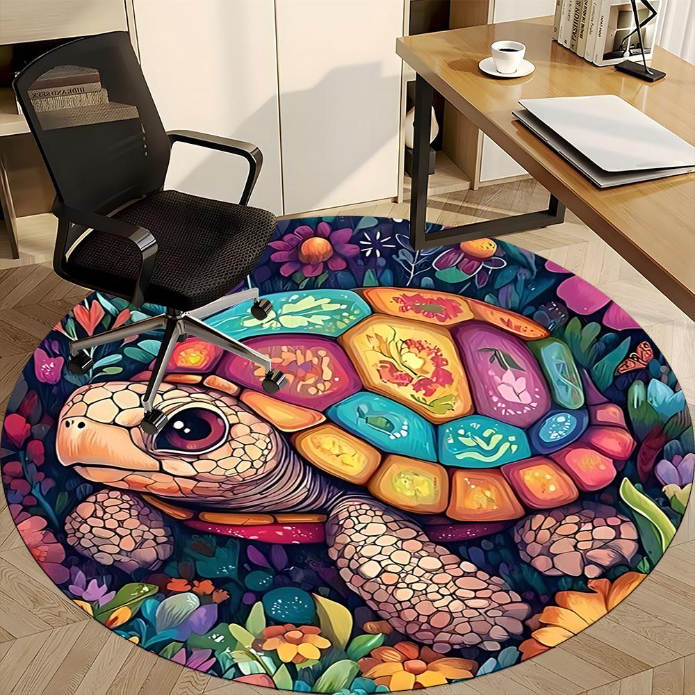 1pc Turtle Garden Office Round Area Rug, Indoor Mat Suitable ForOffice, Under Office Chairs Bedroom Living Room Home Decor, Room Deco  D078