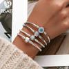 BISAER 100% 925 Silver Basic Snake Chain Zircon Bracelets Blue Demon Eye Bracelet & Bangles Charm Sizes 17–21 Jewelry