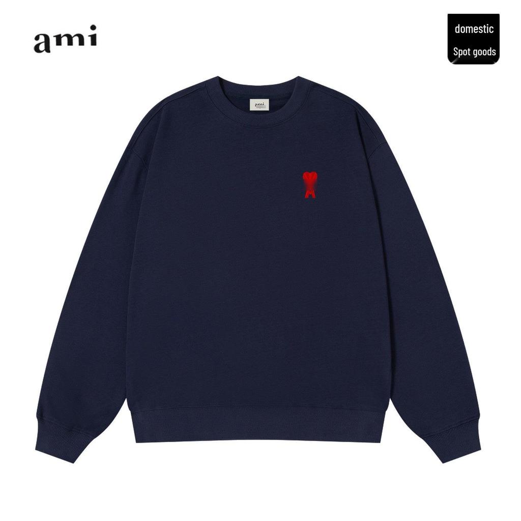 Unisex schwarzes Baumwoll-Rundhals-Sweatshirt mit Herzstickerei - Trendig und bequem für den Herbst.