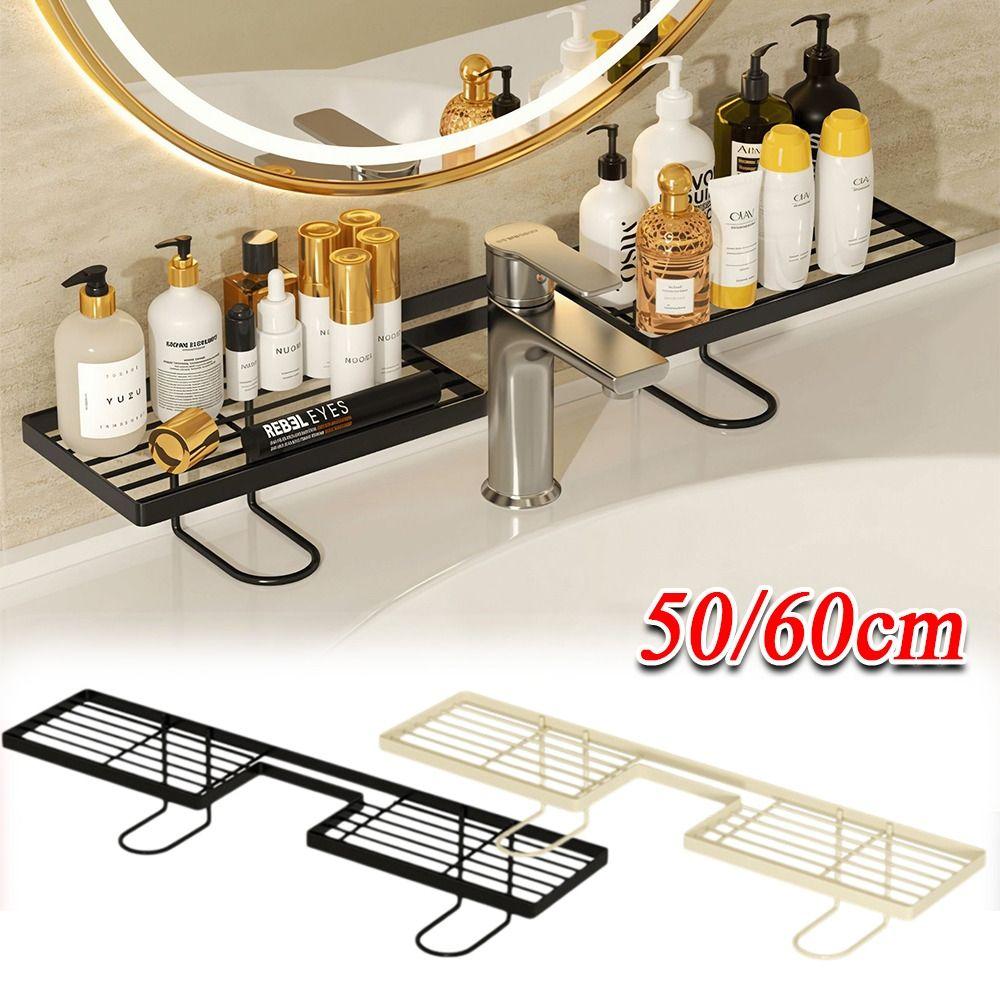 50/60cm Bathroom Counter Shelf Draining Heavy Duty Bathroom Vanity Shelf Anti Slip Hollow Out Sink Storage Rack