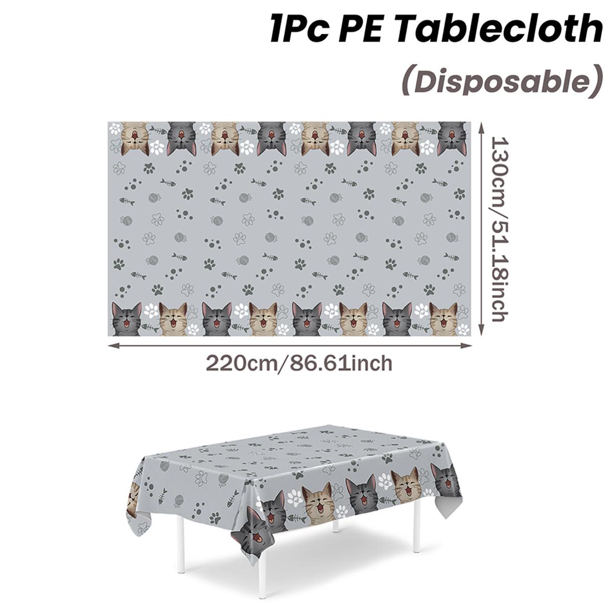 

1PC Gray Bottom Cat PE Tablecloth Cute Cat Theme Birthday Party Decorations Kids Favors Gift Table Cover Baby Shower Supplies