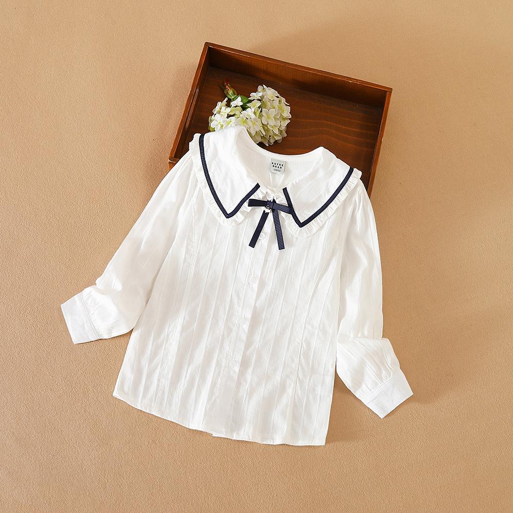 

Рубашка для маленьких девочек, весенне-осенний топ с матросским воротником и длинными рукавами, детский белый хлопковый галстук-бабочка, элегантная одежда