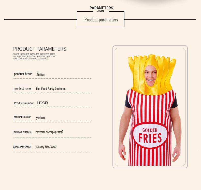 Costum Cosplay Cartofi Prăjiți pentru Halloween și Spectacole de Petrecere