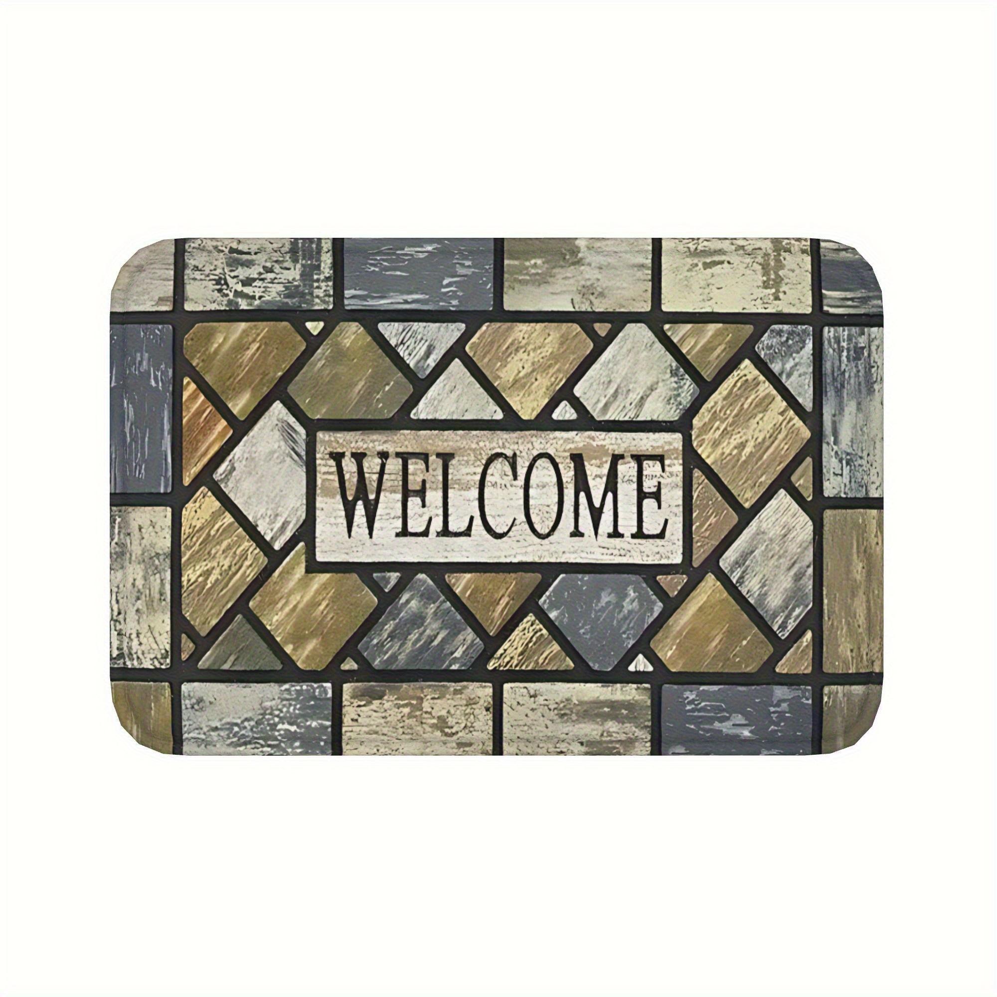 Retro Geometric Entry Door Mat Entrance Doorway Non Slip Wear Resistant Floor Mat Home Decoration Doorway Carpet 40X60CM(1.3X2FT