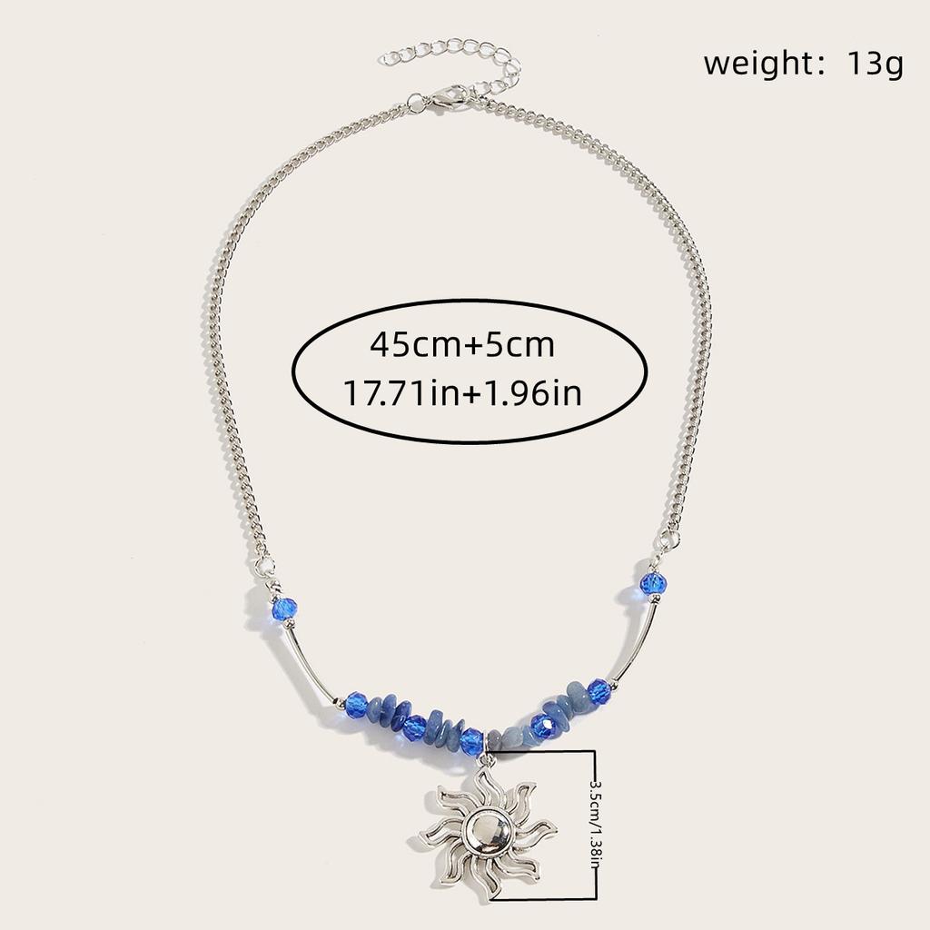 Bohemian Natural Stone Gravel Beaded Neck Chain Niche Temperament Sun Pendant Necklace