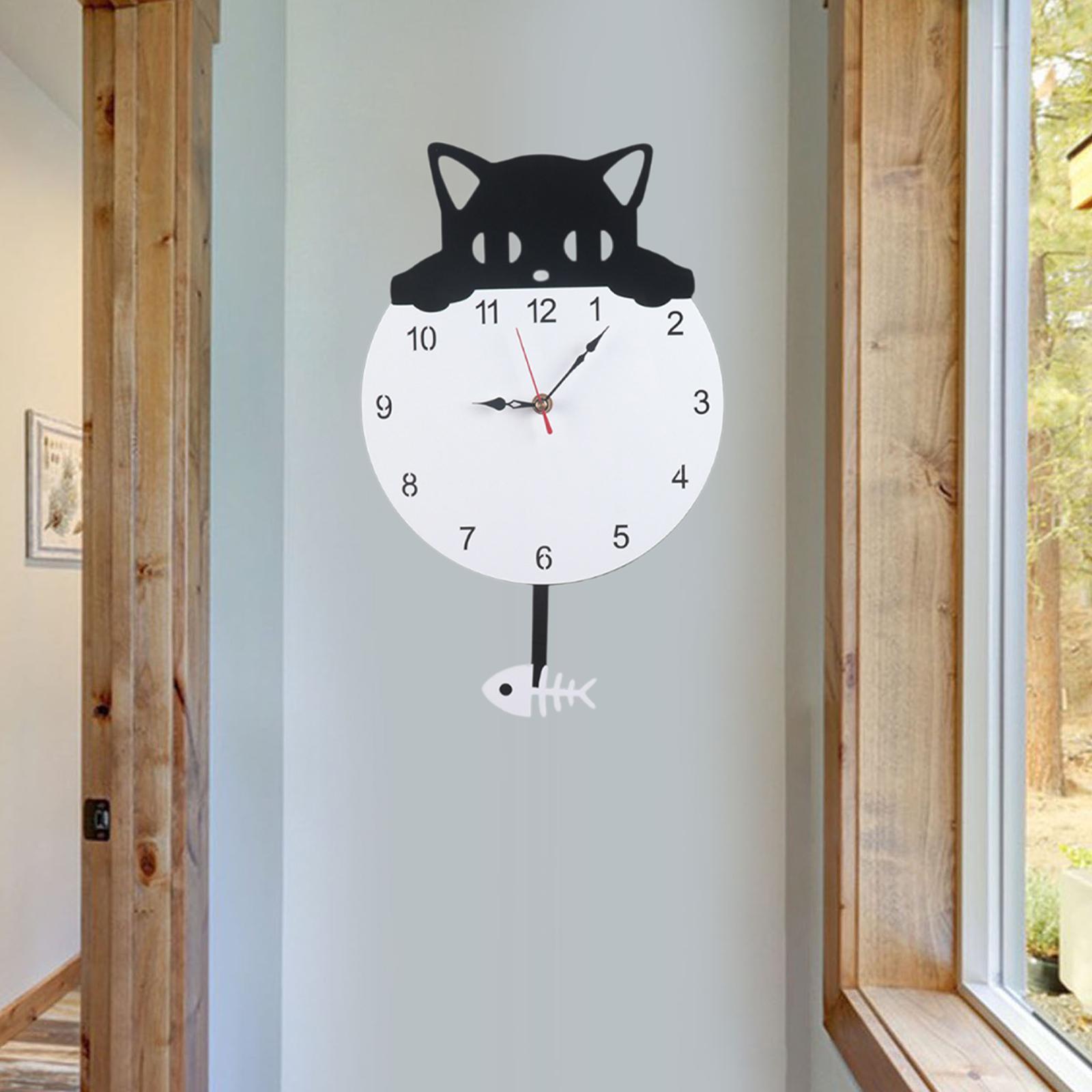 

Cat Pendulum Wall Clock, Silent Non-Ticking Decorative Clock for Living Room, Kitchen, Bedroom, Cute Animal Home Decor чёрный