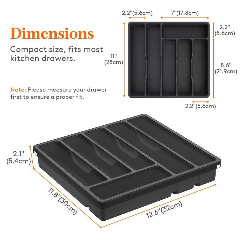 6-Grids Drawer Organiser with Lid, Plastic Small Cutlery Tray for Kitchen Drawer