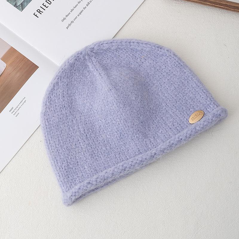 

Новый стиль Осень/Зима Шляпа Женская Шляпа Денди Металлическое украшение Шапки Бини для Девочки Теплая Уличная Вязаная Шапка 56cm-60cm фиолетовый