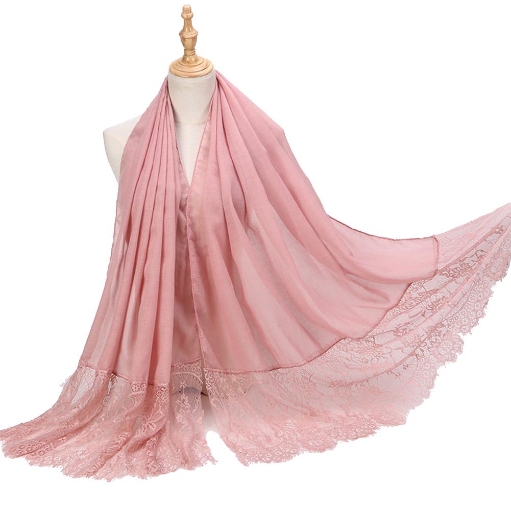 Women Simple Solid Color Lace Splice Long Scarf Shawl