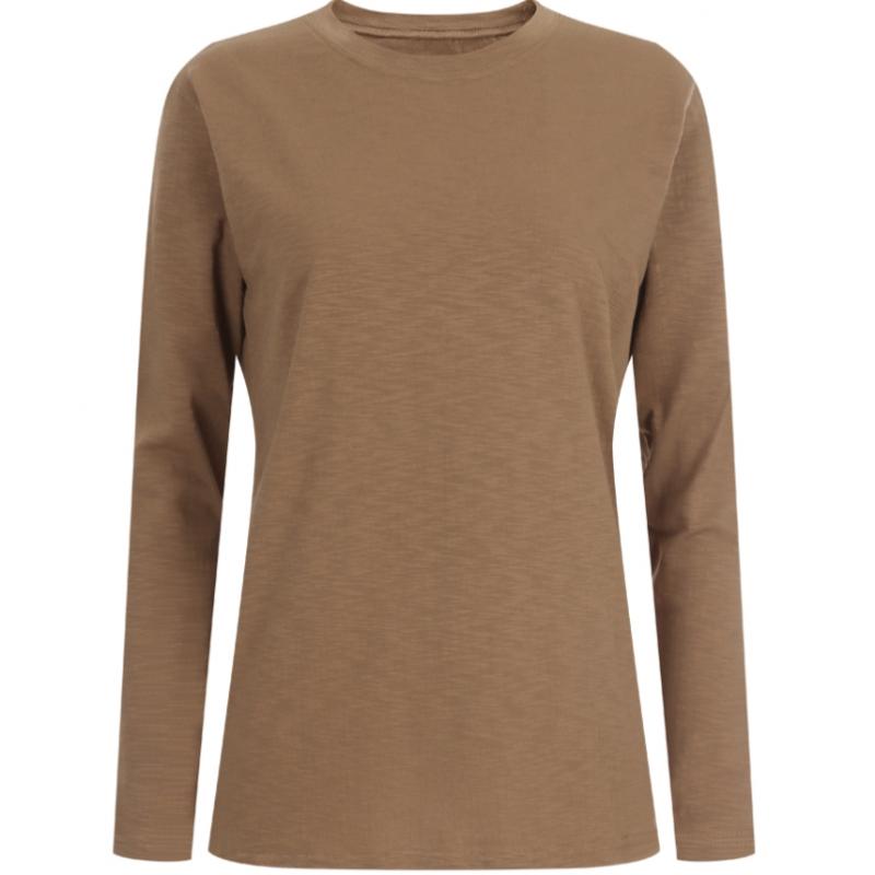 Shop Women Round Neck CoTTon STreTch Daily Solid Long Sleeve T shirT Dai Wsh