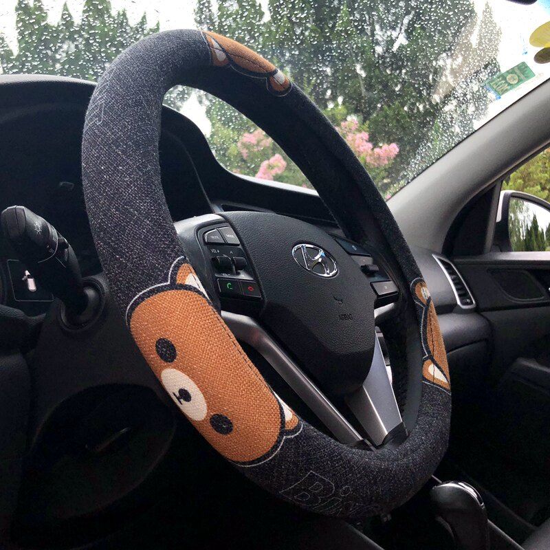 Cartoon Car Steering Wheel Cover Linen Steering Wheel Cover Cute Female All Year Round Keroppi Car Car Accessories Car Supplies Bear
