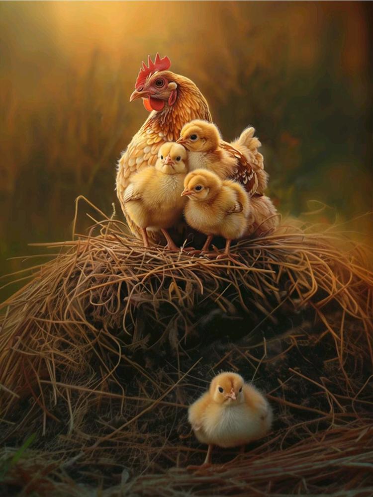 Animal 5DDIYDiamond Mosaic New Product 2024 Hen and Chick Picture Full Round Square Embroidered Home Room Decoration Gift