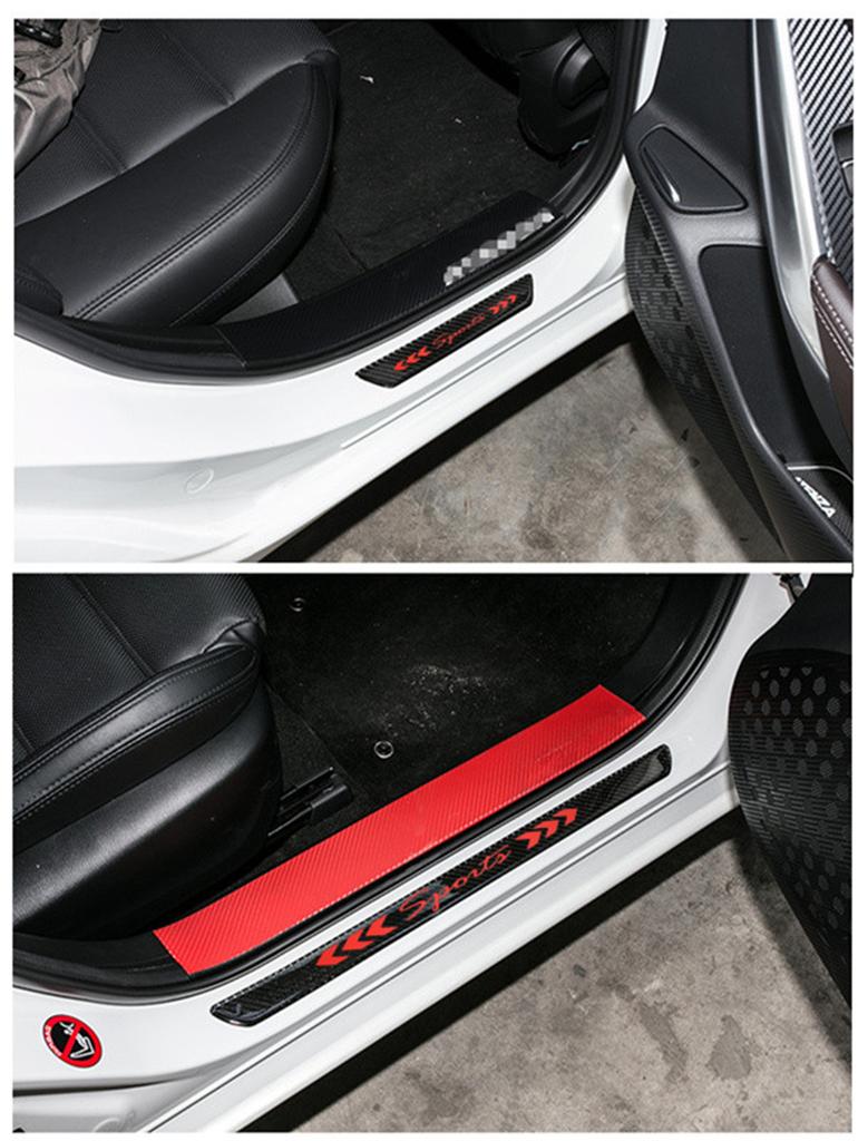 4Pcs 58cm + 25.5cm Real Carbon Fiber Car Door Welcome Plate Sill Scuff Cover Panel Sticker