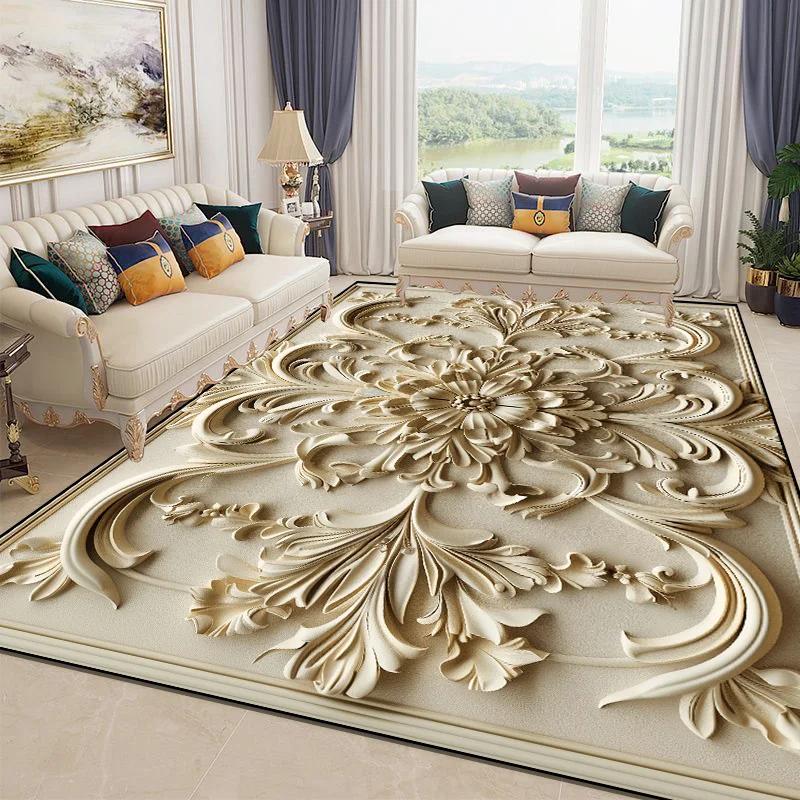 3D Nádherný květinový koberec pro obývací pokoj Luxusní bytová ložnice Dekorace Velkoplošné měkké koberce Protiskluzové rohožky do šatny Pratelné