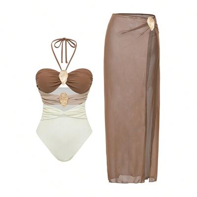 New Neck-hanging One-piece Swimsuit European and American Hot Spring Wrap Skirt Suit for Women