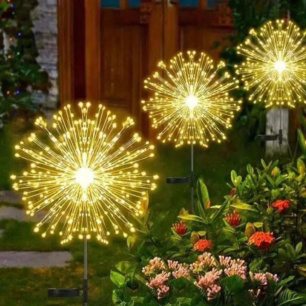 Outdoor Solar Powered Fireworks Lights 8 Modes Garden Waterproof Lawn Lamp Dandelion Light For Yard Camping Christmas Decor