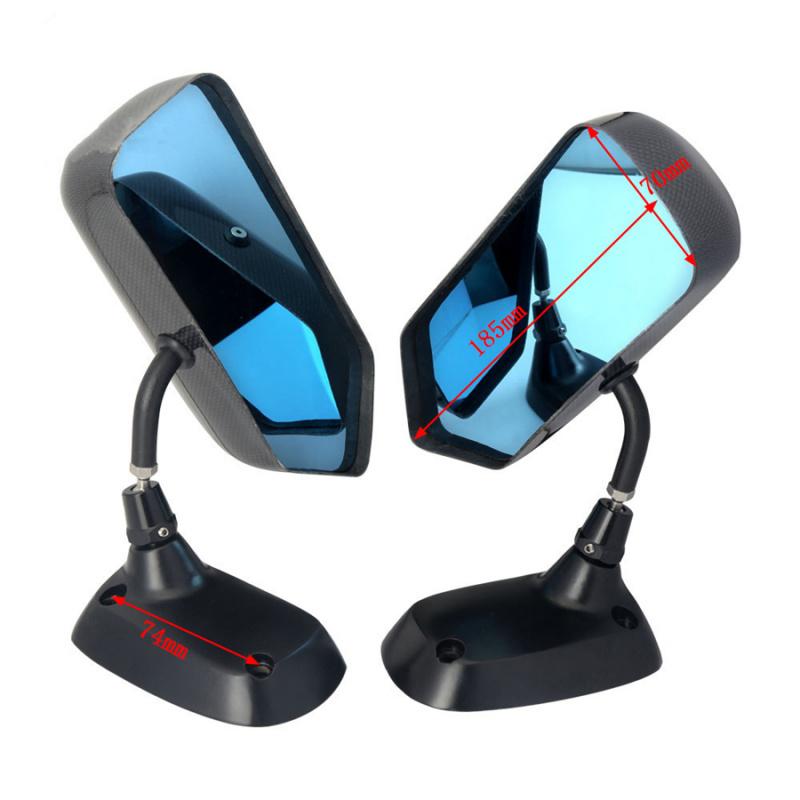 Pair Carbon Fiber Racing Car Side Rearview Mirror Metal Bracket Blue Side Mirror