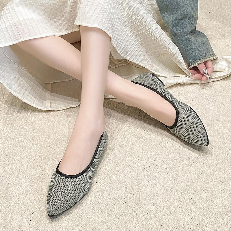 Fashion 2024 Hot Sale Non-slip Shoes for Women Flat with Pointed Toe Solid Color Breathable Mesh Ladies Shoes Zapatos Para Mujeres