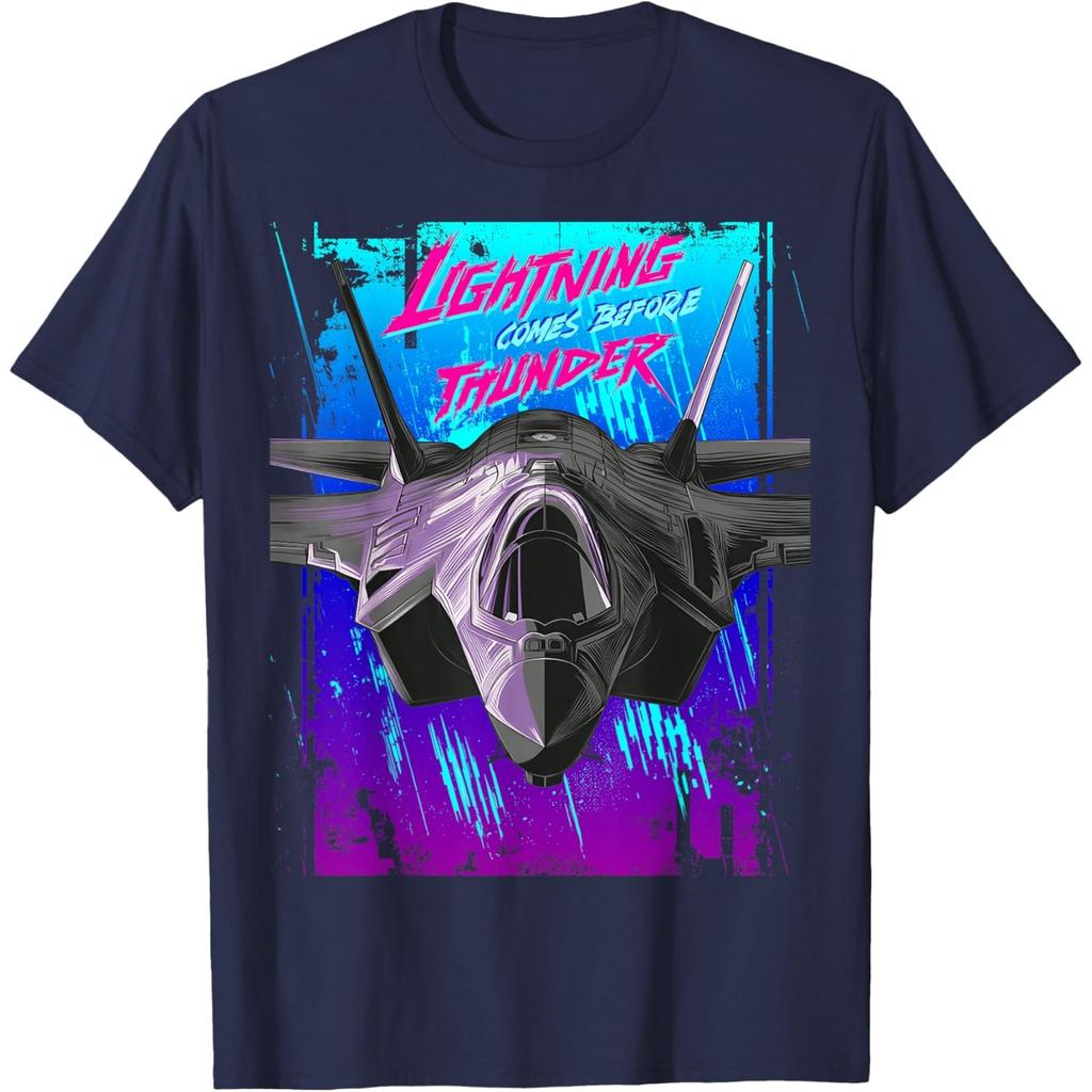 Fighter Jet Lightning Before Thunder Graphic Print Men's Cotton T-Shirt Casual Round Neck Tee