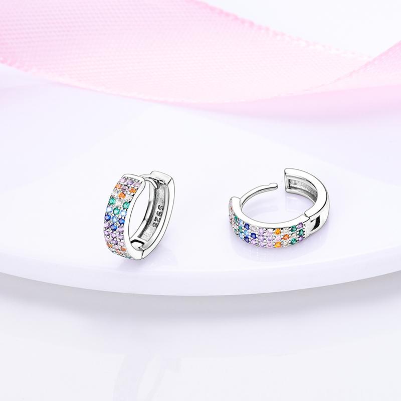 925 Silver Earrings Sparking Colorful Zirconia Hoop Earrings For Women Girls Party Anniversary Jewelry Gifts