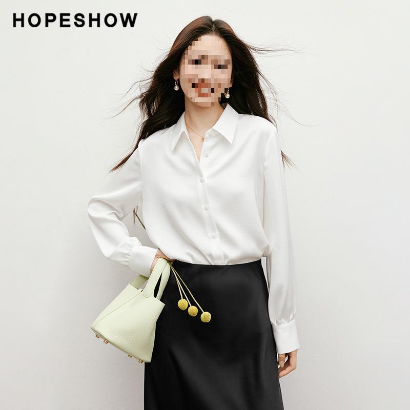 Hongxiu 2025 Glossy Lapel Drape Acetate Top - Spring/Autumn Women s Fashion Shirt S 155/80A/80-105 lbs