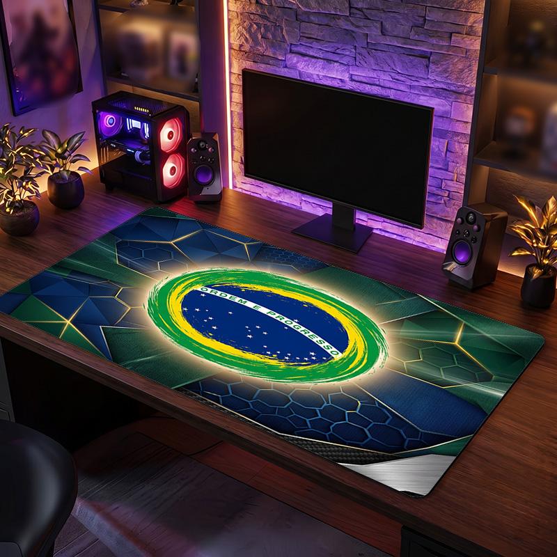 Brazil Football Crest Mouse Pad, Extended Non Slip Rubber Desk Mat for Gaming Office Laptop Fan Gift