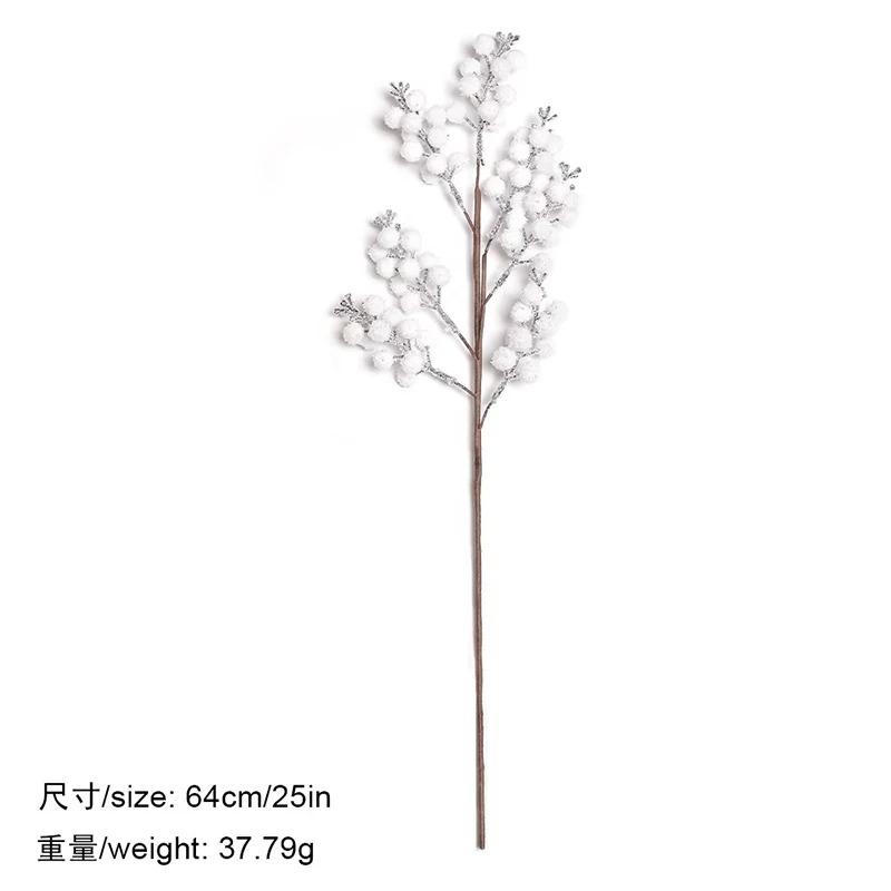 1Pc Christmas Decoration White Snow Red Berries Stems Artificial Bouquet Xmas Tree Ornament Home Decor New Year 2025 Accessories