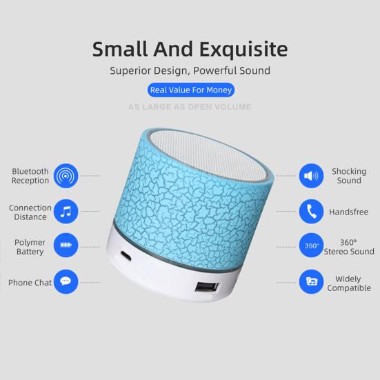 A9 Portable LED Light Crack Bluetooth-compatible Speaker U Disk TF Card Subwoofer Music Player for Phone