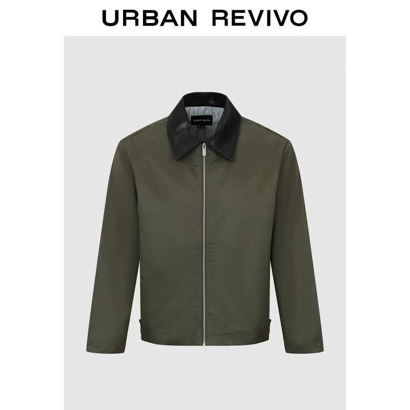 UR 2025 Men s Retro Spliced Lapel Zipper Jacket XL