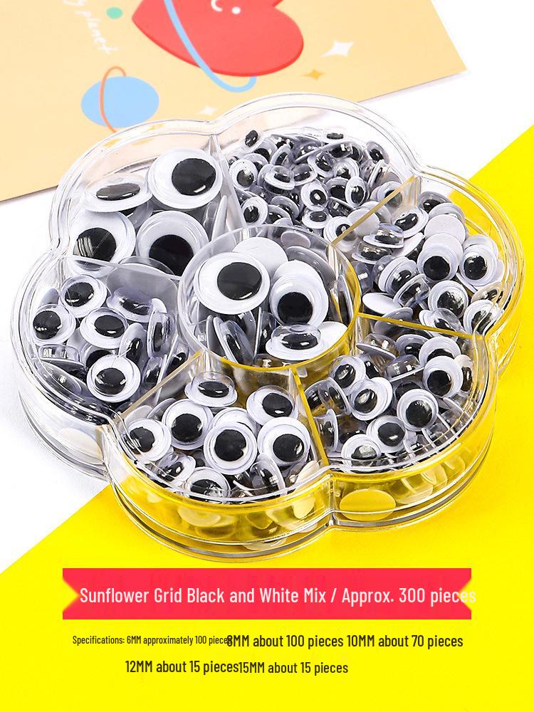 Handmade Self-Adhesive Googly Eyes with Eyelashes - Black, White & Colored Movable Plastic Eyes for DIY Projects