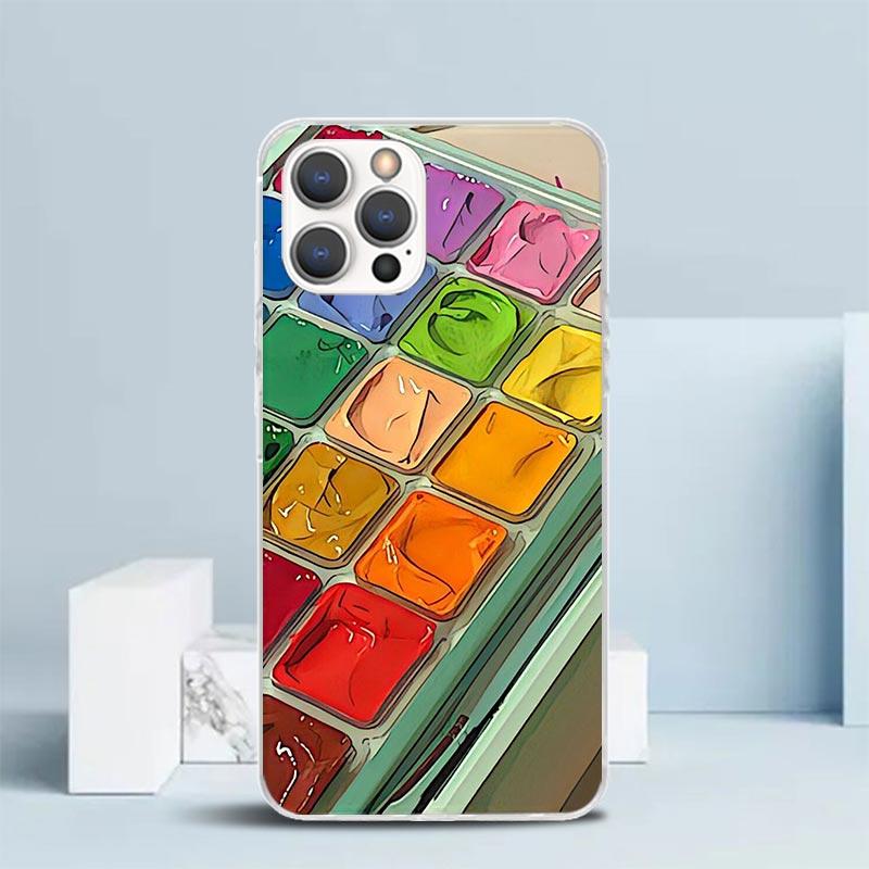 Aquarellfarben Set Farbpalette Malbox Weiche Hülle für iPhone 16 17 Air 15 14 Pro Max 16E Handyhülle 13 Mini 12 11 7 SE 8 Pri