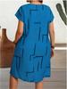 Geometric Print Plus Size Round Neck Short Sleeve Dress (European & American Style, 2026)