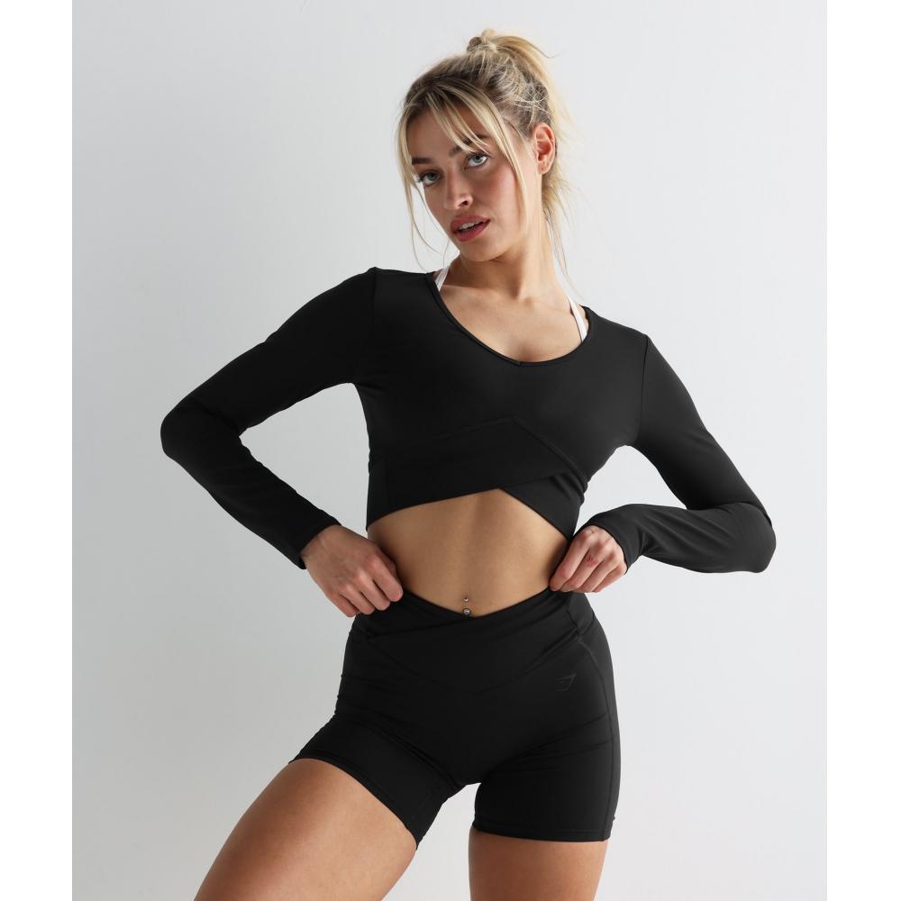 

Укороченный топ с длинными рукавами GYMSHARK Crossover, черный B4A8F BBBB