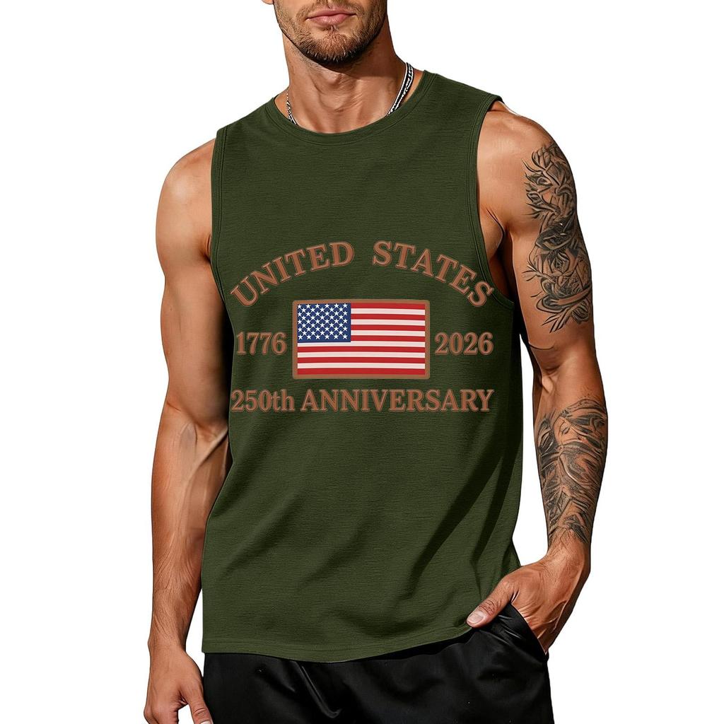 Men's Sleeveless Tank Top Loose Fit Casual Summer Muscle Shirt United States Flag Print 250th Anniversary Graphic Sleeveless Tee