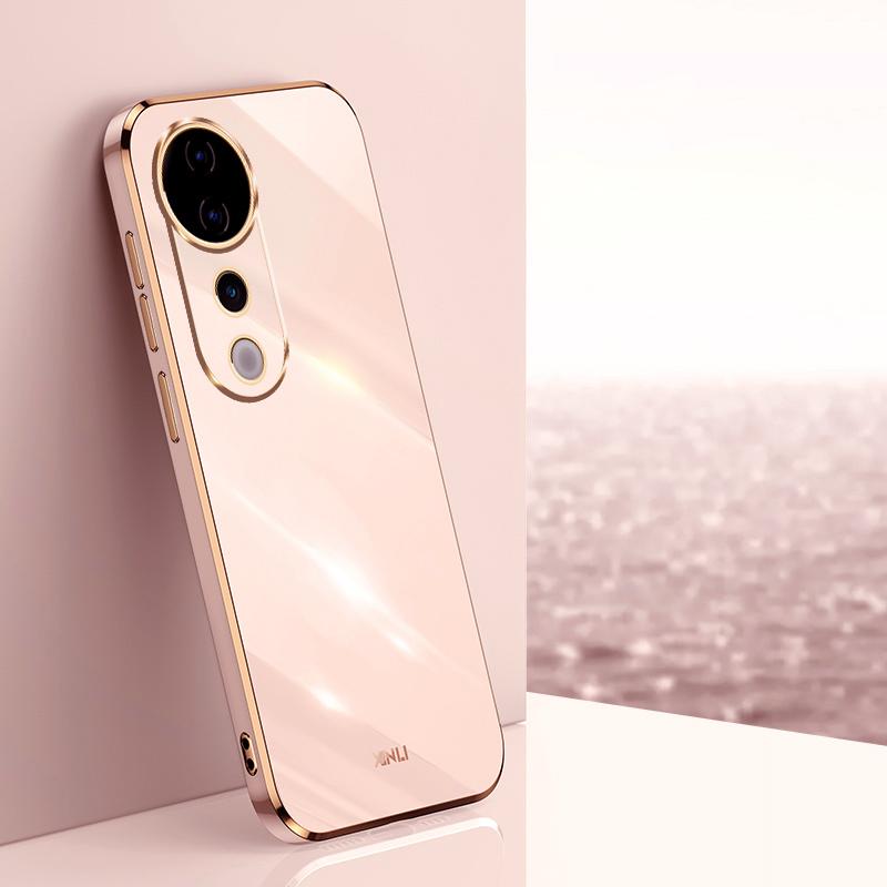 

KEYSION Роскошный чехол с покрытием для VIVO V40 5G V40 Pro 5G Мягкий силиконовый квадратный чехол для телефона с защитой от ударов для VIVO V40 Pro 5G for VIVO V40 5G розовый