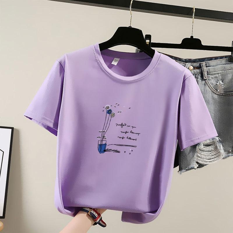 

Нова жіноча футболка з круглим вирізом і принтом, літо 2025 L фіолетовий