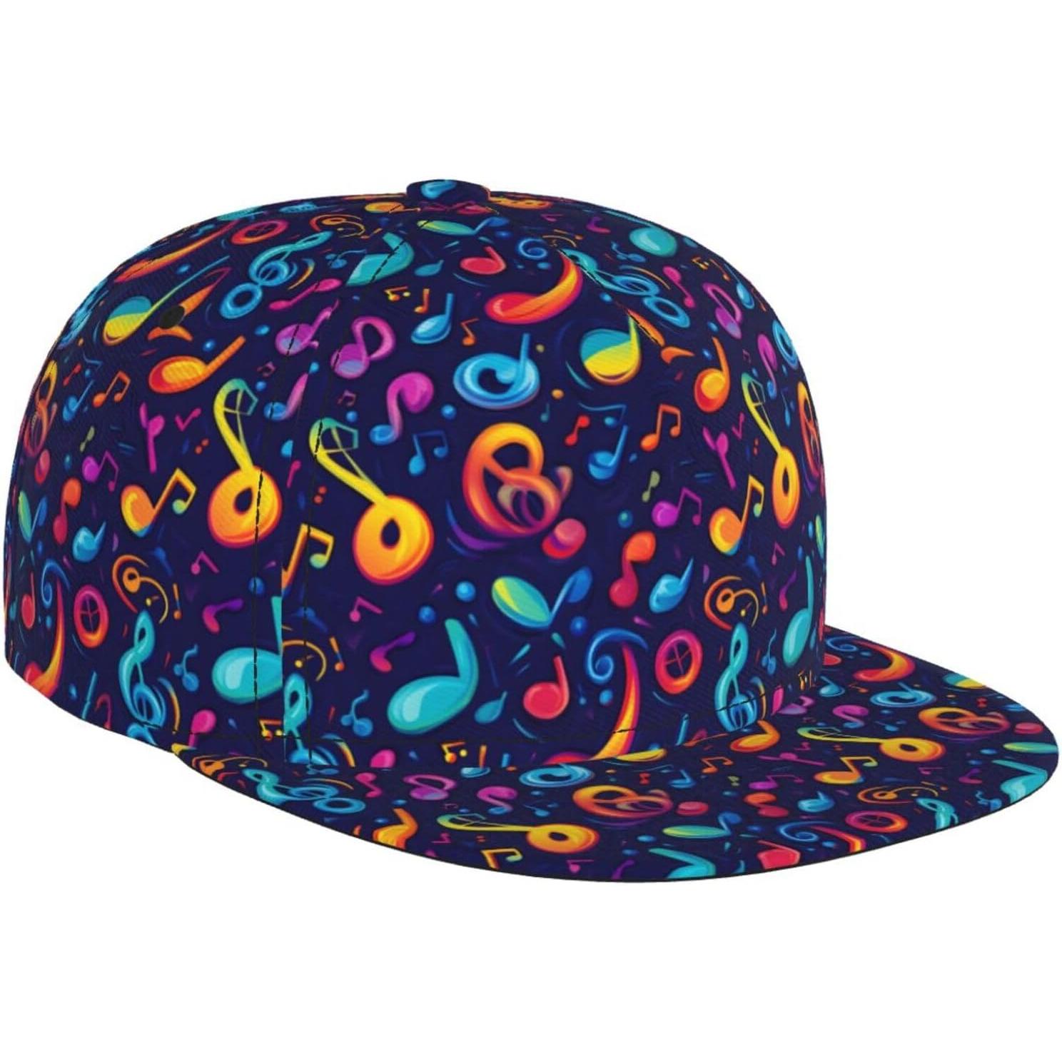 Freedom Outdoors Men's Flat Bill Hats For Colorful Music Notes Print Snapback Hats Baseball Trucker Dad Hat Cap Adjustable Cm