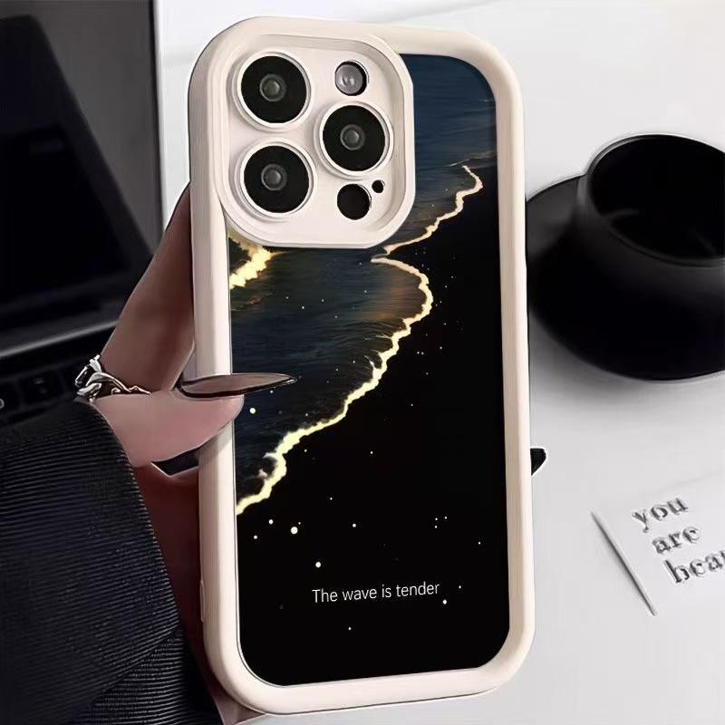 Golden Waves Phone Case for iPhone 13/14/15/16Pro, Fits Apple 17Pro, European & American Style