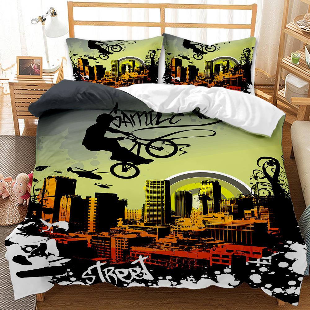 Cool Motorcycle Off-Road Locomotive Three-Piece Set Quilt Cover Bedding